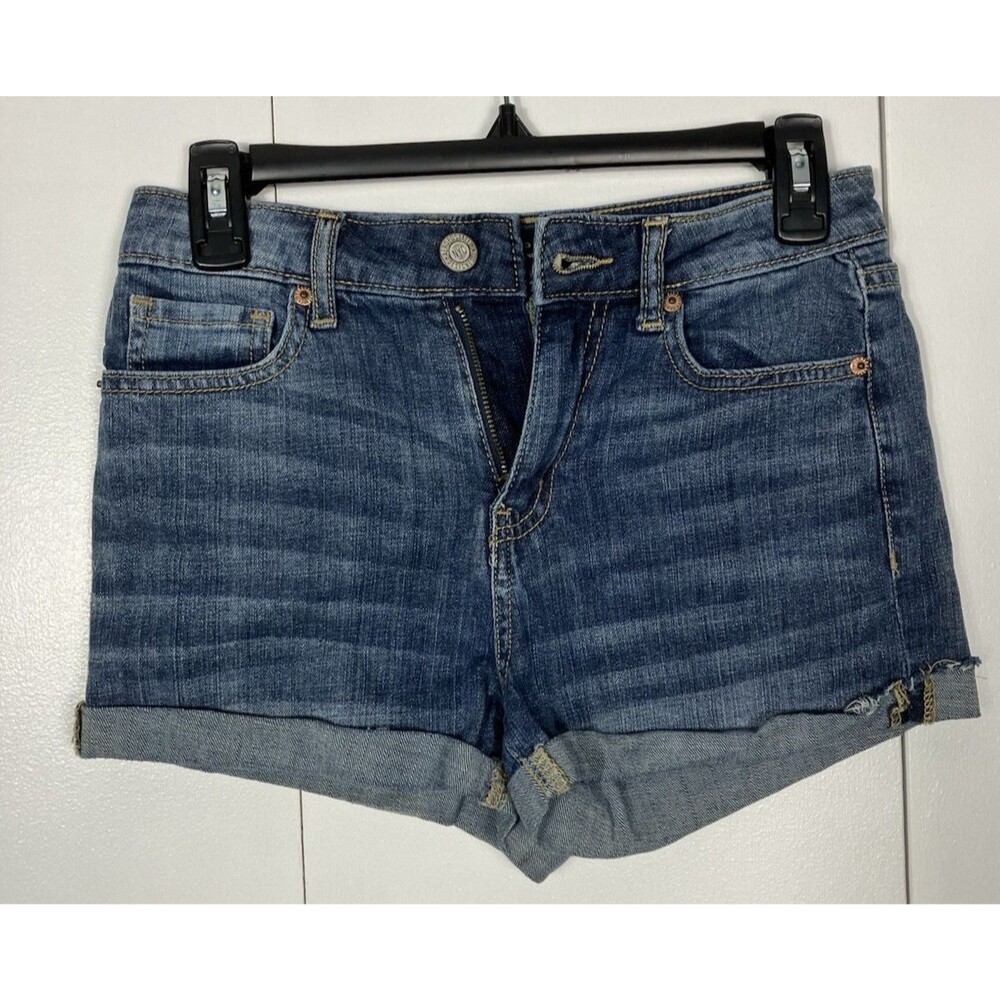 Aeropostale Juniors Sz 0 High Waist Shorty Shorts Blue Stretch Denim Cuffed